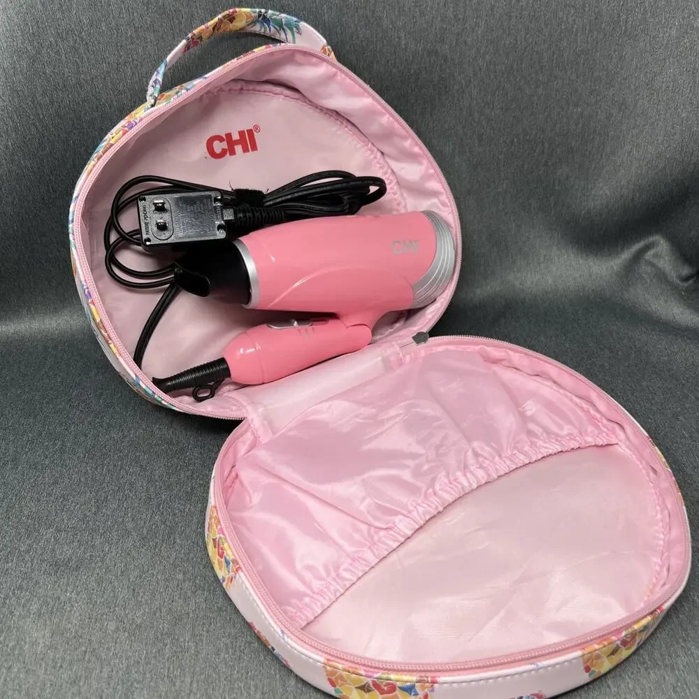 CHI Pineapple Crush Travel Hair Dryer 1400W Matching Print Carrying Case Pink